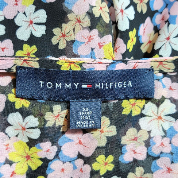 Tommy Hilfiger Sheer Bon Sorbonne Floral Hanky Hem Dress Midi Maxi Pink Black XS - Picture 14 of 16